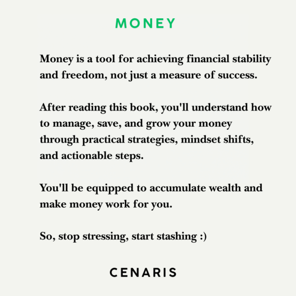 Back cover of Money Hacks: Stop Stressing, Start Stashing! – personal finance book with step-by-step money-saving tips, mindset shifts, and practical wealth-building strategies.