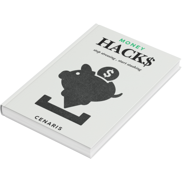 Book cover for Money Hacks: Stop Stressing, Start Stashing! – a personal finance guide for saving money, cutting debt, and building wealth.