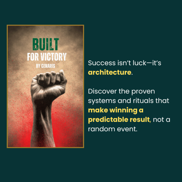 Built for Victory by Cenaris book cover and summary highlighting systems and rituals.
