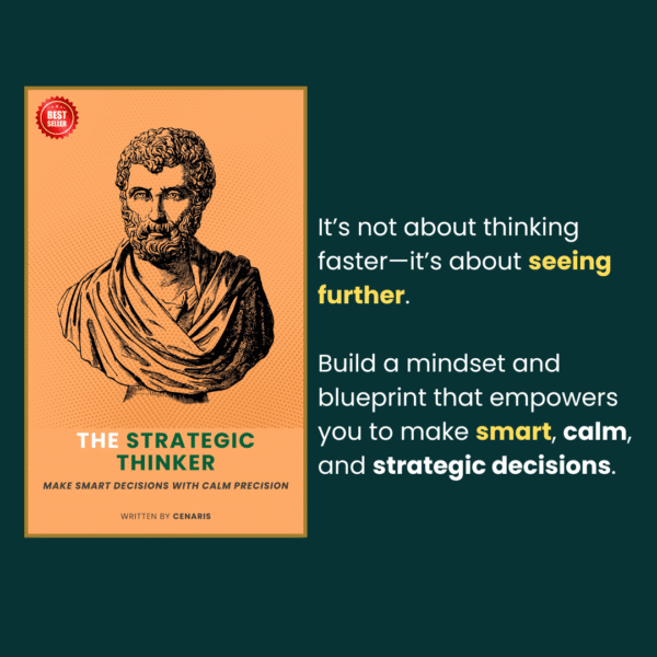 The Strategic Thinker by Cenaris book cover and summary on smart decision-making.